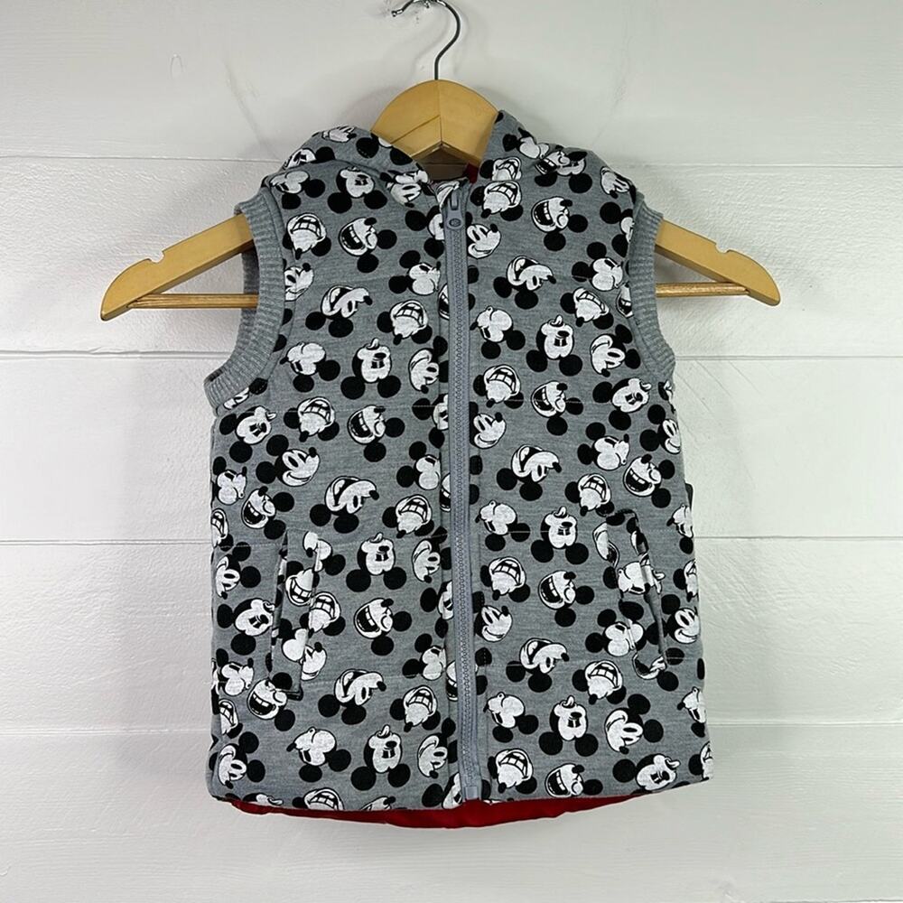 DISNEY‎ MICKEY MOUSE Gray Red Puffy Sleeveless Winter Vest Jacket Size 4